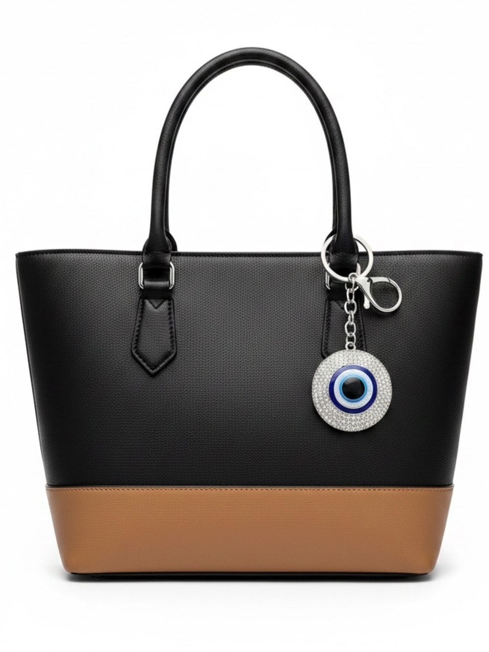 Silver & Blue Evil Eye Aurora Borealis Rhinestone 1.75" Bag Charm Protection